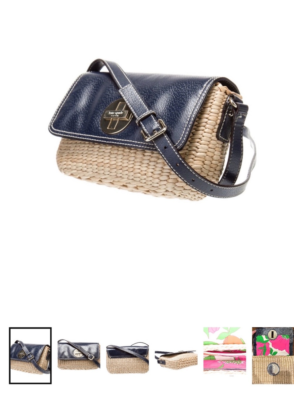 Kate Spade New York limited edition Navy Leather and Straw Crossbody Bag